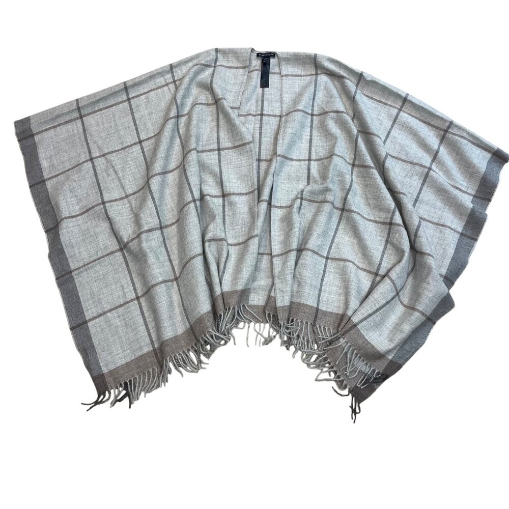 EILEEN FISHER‎ Baby Alpaca Plaid Poncho Women's One Size Neutral Color Fringe